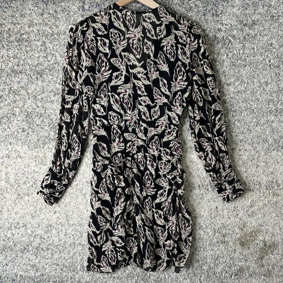 ba&sh Dress Womens XS Black Gize Ruched Long Sleeve Mini Abstract Print 1E22GIZE - Picture 9 of 9